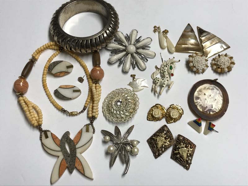 Photo 1 of VINTAGE COSTUME JEWELRY WITH BRACELETS, PINS, AND BROOCHES
