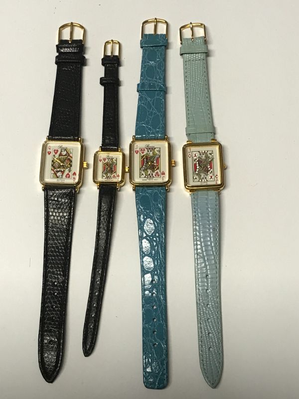 Photo 1 of VINTAGE CARD FACED WATCHES WITH LEATHER BANDS AND JEWELS