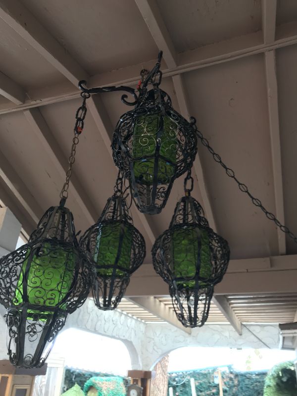 Photo 2 of GREEN GLASS CHANDELIER 43” x 24”