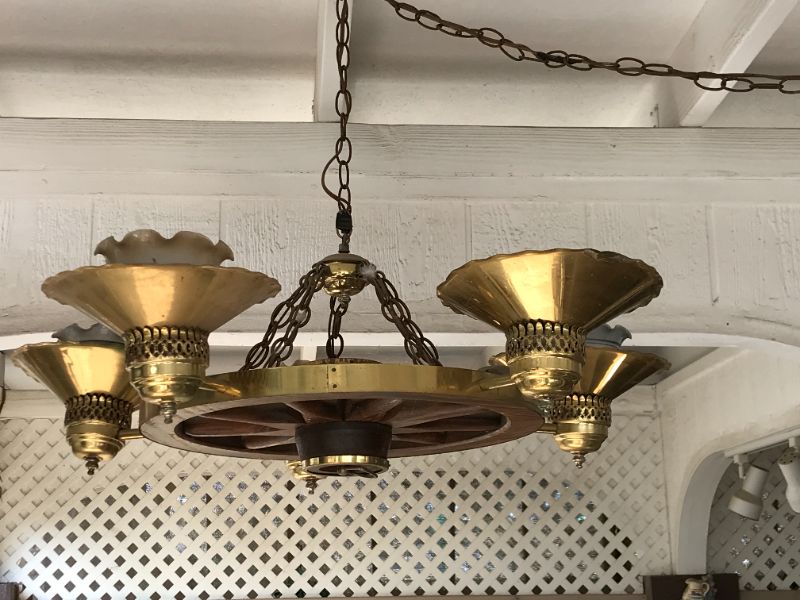 Photo 1 of VINTAGE GOLD ACCENTED ROUND PUB STYLE CHANDELIER 32”x 12”