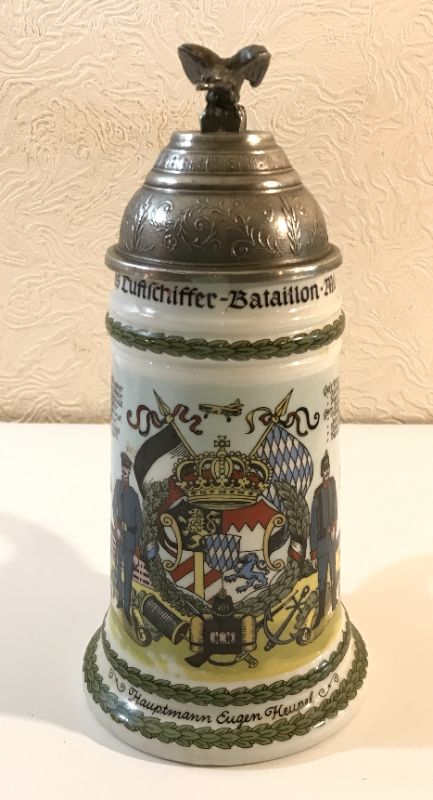 Photo 1 of Antique 1910 Made IN Germany Lithophane Beer Stein Eagle Lion Shield Tankard