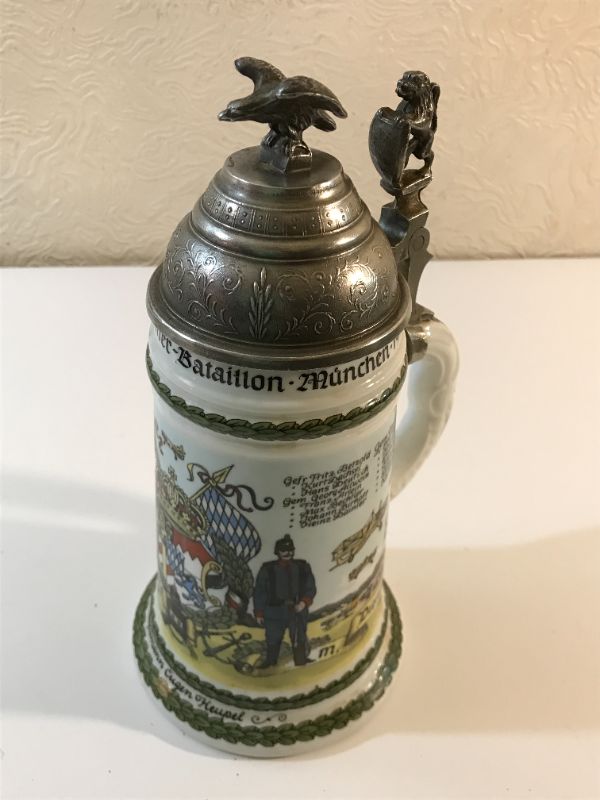 Photo 2 of Antique 1910 Made IN Germany Lithophane Beer Stein Eagle Lion Shield Tankard