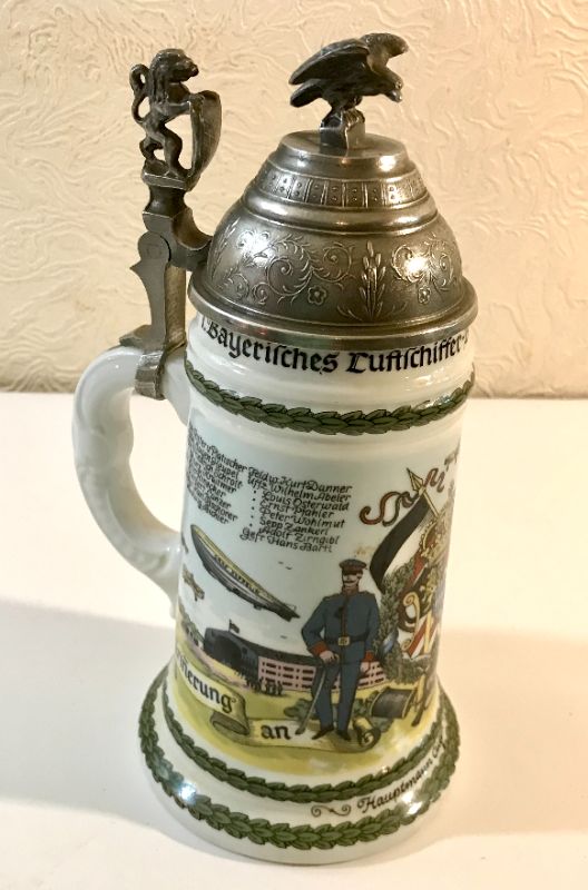 Photo 3 of Antique 1910 Made IN Germany Lithophane Beer Stein Eagle Lion Shield Tankard