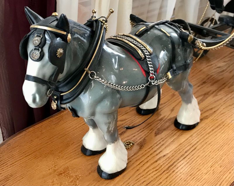 Photo 5 of ENGLISH MELBA WARE SHIRE HORSE WITH HARNESSES ANTIQUE CARRIAGE