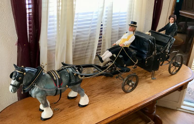 Photo 1 of ENGLISH MELBA WARE SHIRE HORSE WITH HARNESSES ANTIQUE CARRIAGE