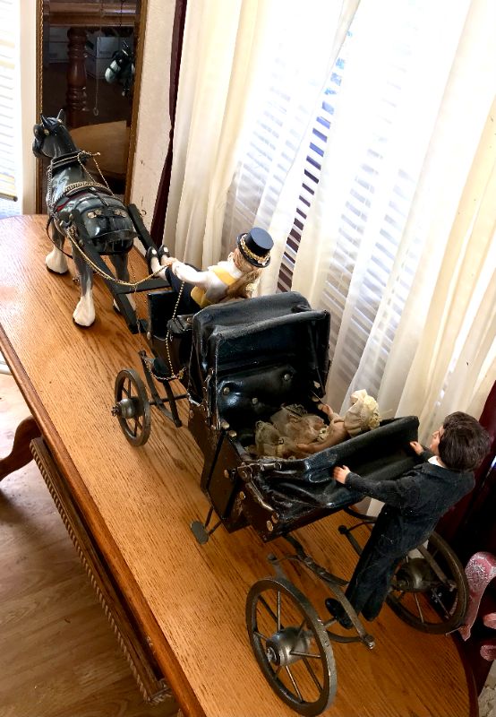 Photo 3 of ENGLISH MELBA WARE SHIRE HORSE WITH HARNESSES ANTIQUE CARRIAGE