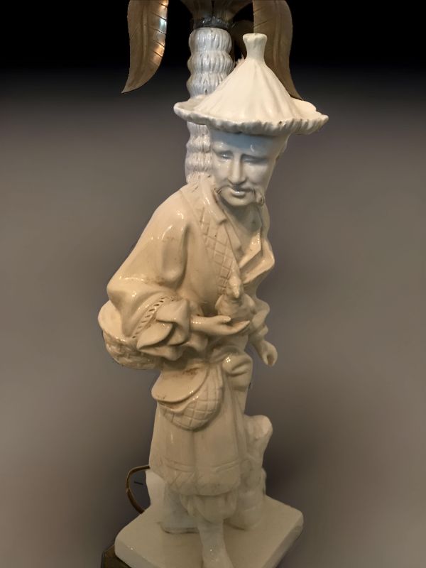 Photo 2 of VINTAGE ASIAN CHAPMAN PORCELAIN FIGURINE TABLE LAMP 6”x 6”x 30” 
NO SHADE