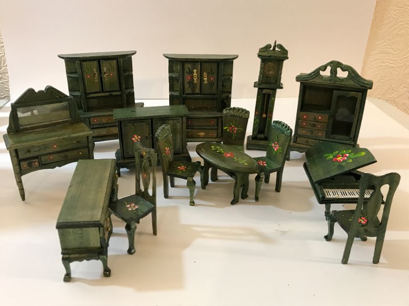 Photo 1 of VINTAGE DOLLHOUSE FURNITURE GREEN ACCENTED HAND PAINTED