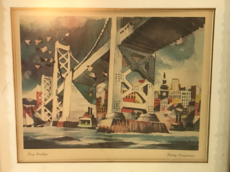 Photo 2 of VINTAGE WATER COLOR BAY BRIDGE SIGNED BY ARTIST