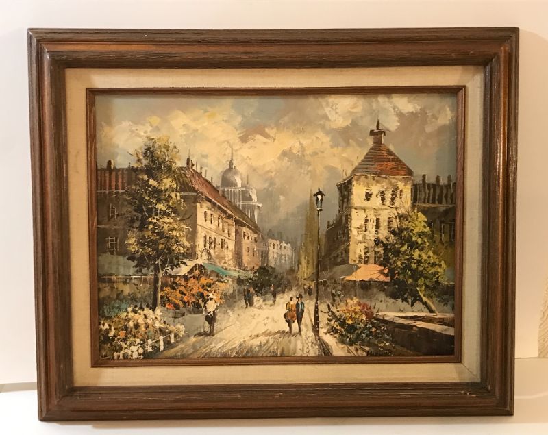 Photo 1 of OIL ON CANVAS STREET SCENE SIGNED BY ARTIST