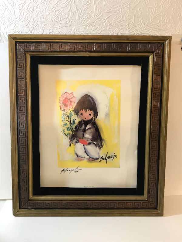 Photo 1 of  DE GRAZIA FRAMED PRINT "WANDAS LITTLE BOY" SIGNED IN PEN BY ARTIST IN 1979