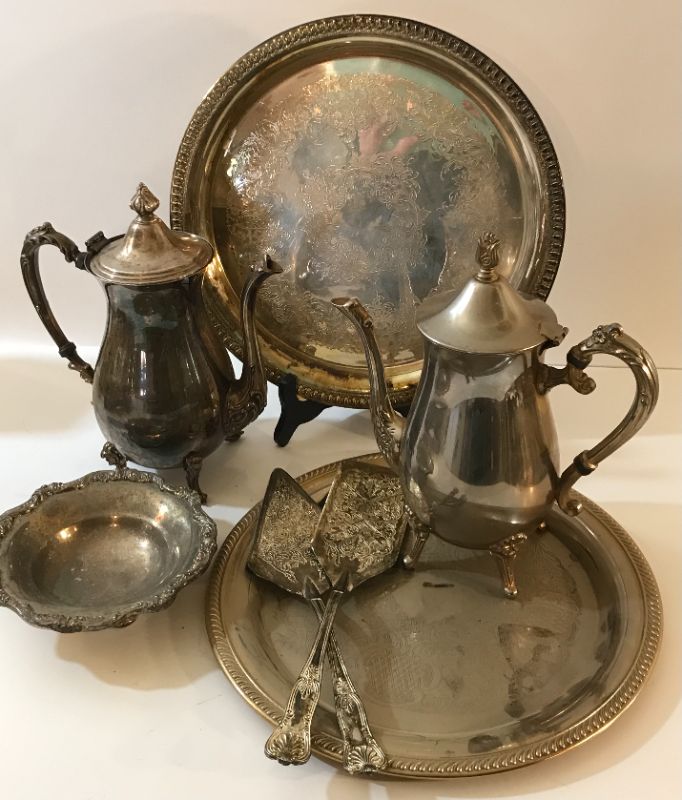 Photo 1 of SILVERPLATED TEAPOTS & SERVING DISHES 