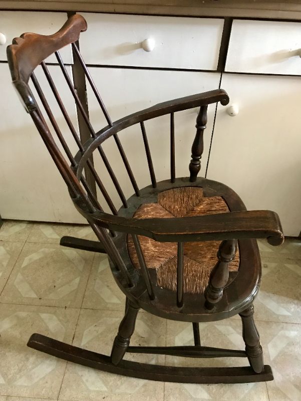 Photo 2 of ANTIQUE WOOD ROCKING CHAIR WITH CANE WOVEN SEAT