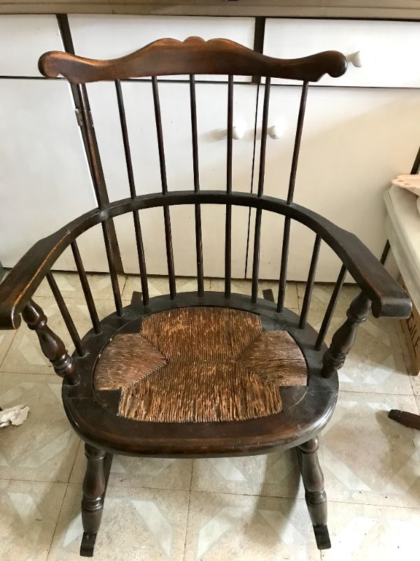 Photo 1 of ANTIQUE WOOD ROCKING CHAIR WITH CANE WOVEN SEAT