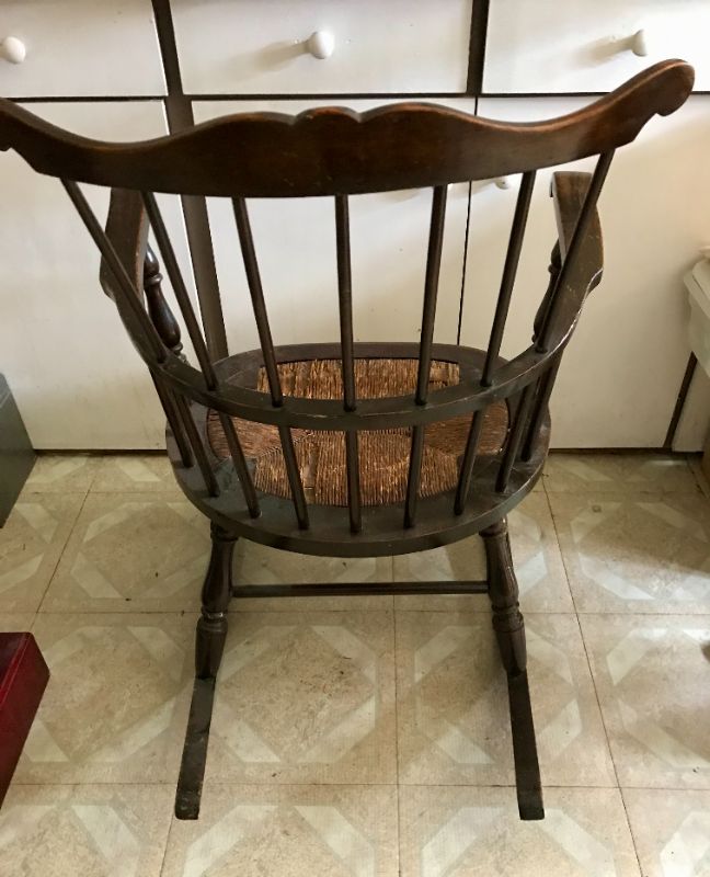 Photo 3 of ANTIQUE WOOD ROCKING CHAIR WITH CANE WOVEN SEAT