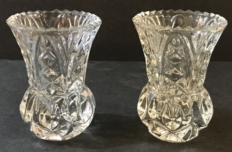 Photo 3 of DECORATIVE CLEAR GLASSWARE- LEAD CRYSTAL BASKET AND PETITE VASES