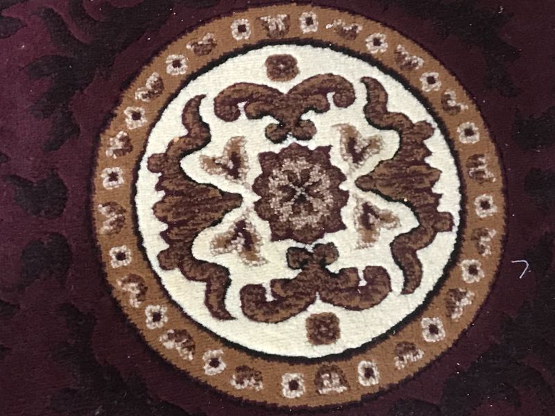 Photo 2 of VINTAGE NEW CROWN BURGUNDY RUG 86x 63 
NEEDS CLEANING