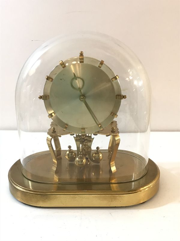 Photo 1 of VINTAGE KUNDO OVAL GLASS DOME CLOCK MADE IN GERMANY ANNIVERSARY 400 DAY TORSION