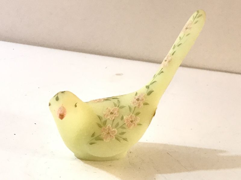 Photo 1 of  FENTON BURMESE GLASS HAND-PAINTED BIRD SIGNED 