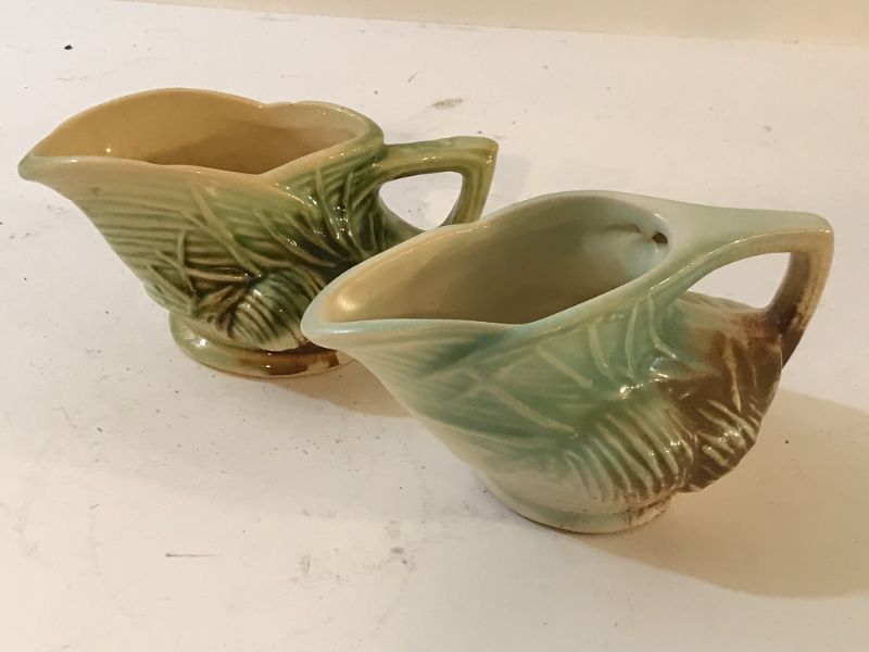 Photo 2 of VINTAGE MCCOY PEDESTAL COVERED CANDY/ NUT BOWL WITH 2 MCCOY CREAM PITCHER FOR TEA 