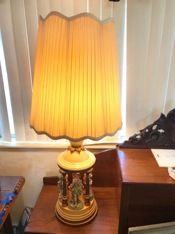 Photo 1 of VINTAGE 1950’S NEOCLASSICAL TABLE LAMP, FEATURING GREEK MUSES WITH SHADE