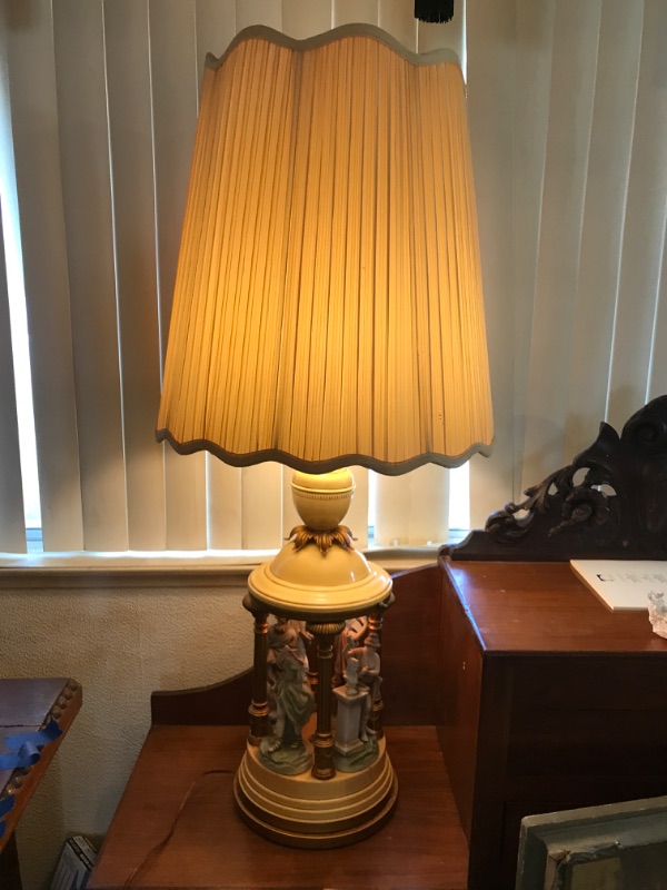 Photo 2 of VINTAGE 1950’S NEOCLASSICAL TABLE LAMP, FEATURING GREEK MUSES WITH SHADE