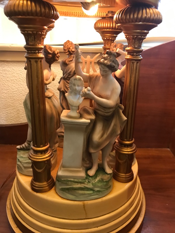 Photo 3 of VINTAGE 1950’S NEOCLASSICAL TABLE LAMP, FEATURING GREEK MUSES WITH SHADE