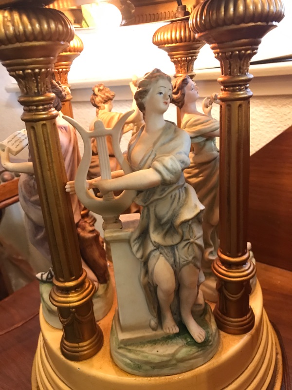 Photo 7 of VINTAGE 1950’S NEOCLASSICAL TABLE LAMP, FEATURING GREEK MUSES WITH SHADE