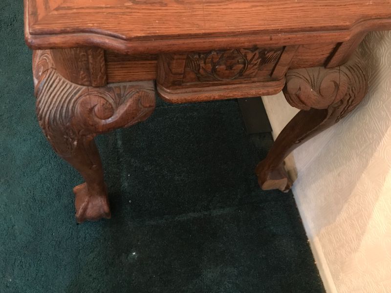 Photo 5 of VINTAGE TIGER-WOOD /OAK SIDE TABLE ORNATE WITH CLAWED FEET. 27.5”x 21”x 24”