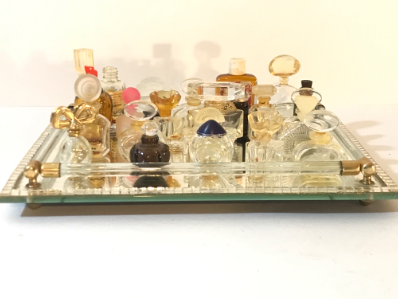 Photo 1 of ASSORTMENT OF MINIATURE PERFUME BOTTLES ON MIRRORED TRAY