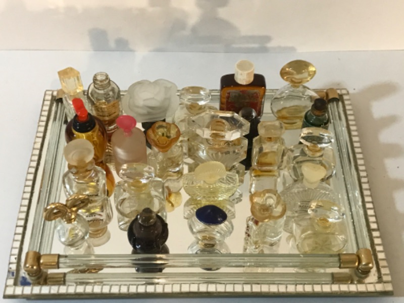 Photo 3 of ASSORTMENT OF MINIATURE PERFUME BOTTLES ON MIRRORED TRAY