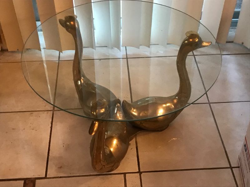 Photo 3 of MAISON JANSEN STYLE BRONZE SWAN COCKTAIL TABLE / ROUND SIDE TABLE 24” DIA x 16”H