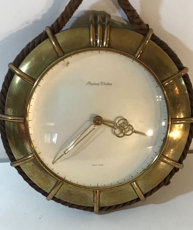 Photo 2 of RARE PHINNEY WALKER BRASS & ROPE WALL CLOCK
