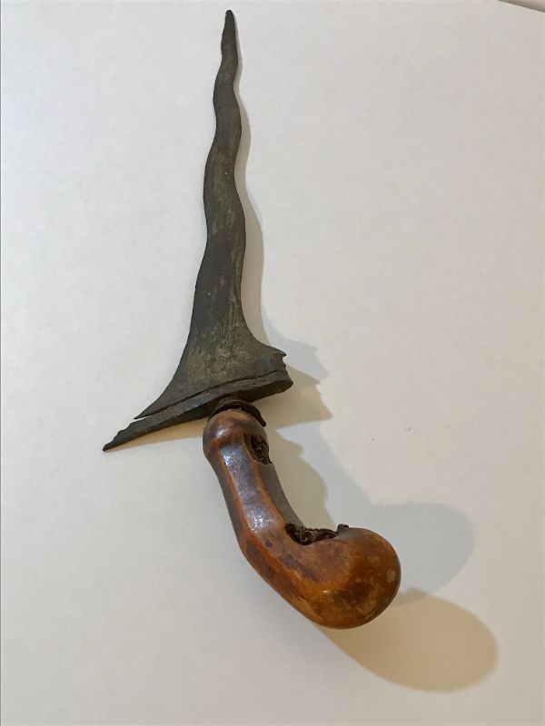 Photo 3 of ANTIQUE INDONESIAN HAND CARVED WOOD HANDLE DAGGER 
18” TOTAL LENGTH