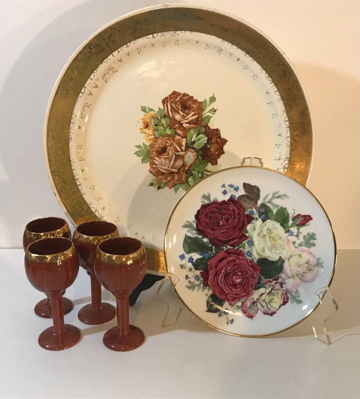 Photo 1 of ANTIQUE GOLD TRIM PLATTER & PORCIELN CUPS  