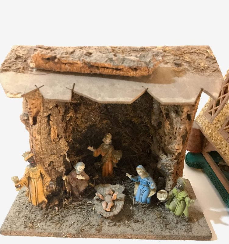 Photo 4 of NATIVITY SCENE MADE FROM WOOD HAND CARVED & HOMEMADE CHURCH WITH LIGHTS 9” H
