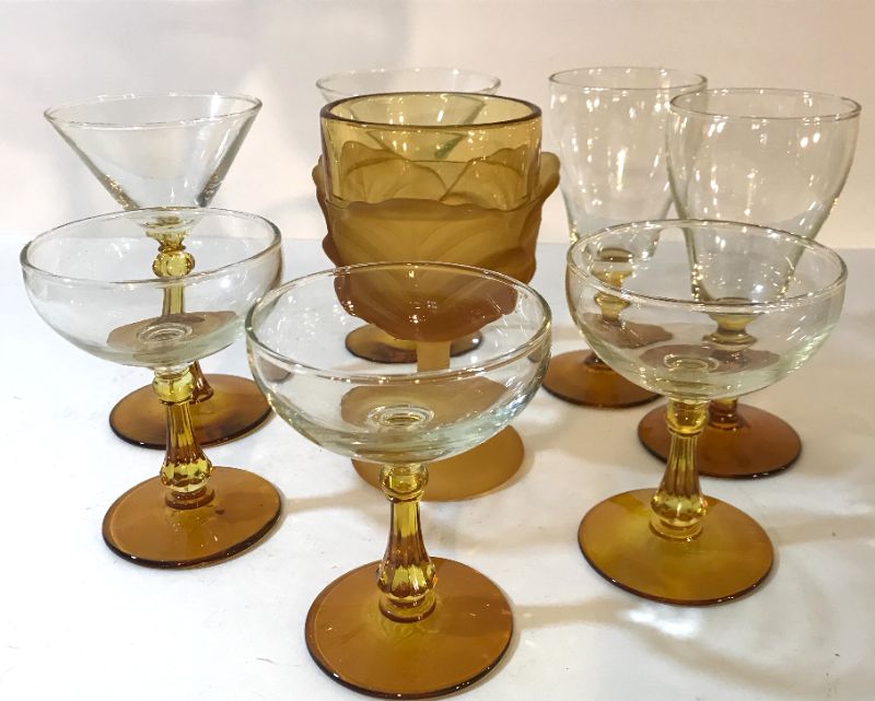 Photo 2 of VINTAGE AMBER STEM GLASSWARE 
8 PIECES