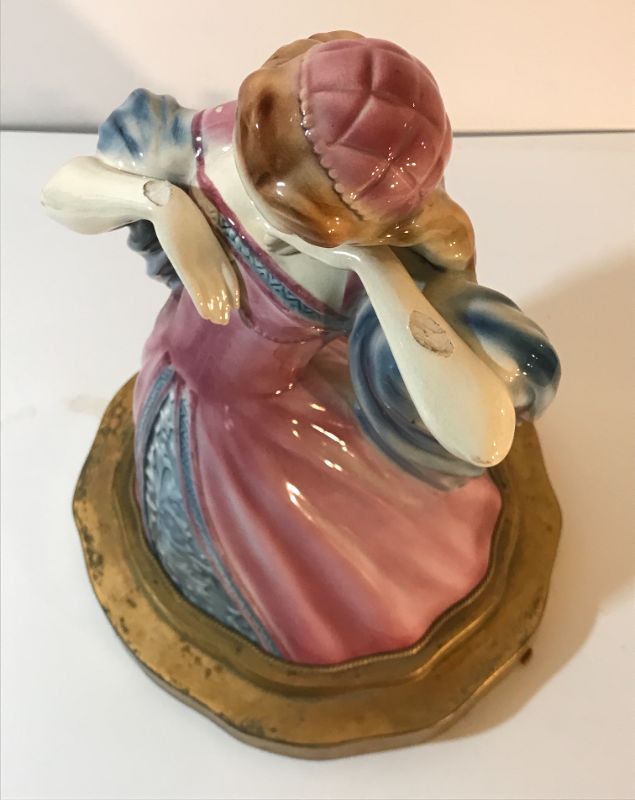 Photo 3 of VINTAGE CERAMIC CINDERELLA - GOLDSCHEIDER 
MADE INTO A LAMP BASE - SOME BITE MARKS
12”H