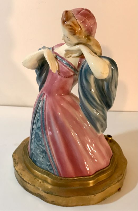 Photo 2 of VINTAGE CERAMIC CINDERELLA - GOLDSCHEIDER 
MADE INTO A LAMP BASE - SOME BITE MARKS
12”H