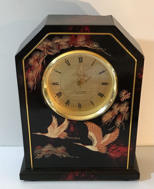 Photo 5 of ASIAN BLACK LAQUER CLOCK , JEWELRY BOX & SEIKO CLOCK