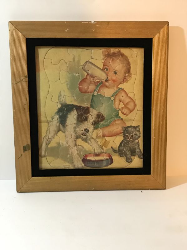 Photo 2 of VINTAGE 1930S-40S WALZER CHARLOTTE BECKER ADORABLE, FRAMED BABY PUZZLES
15x16.5