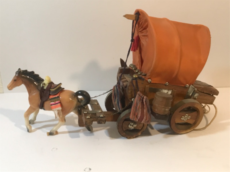 Photo 1 of VINTAGE CERAMIC HORSE DRAW COVERED WAGON LAMP