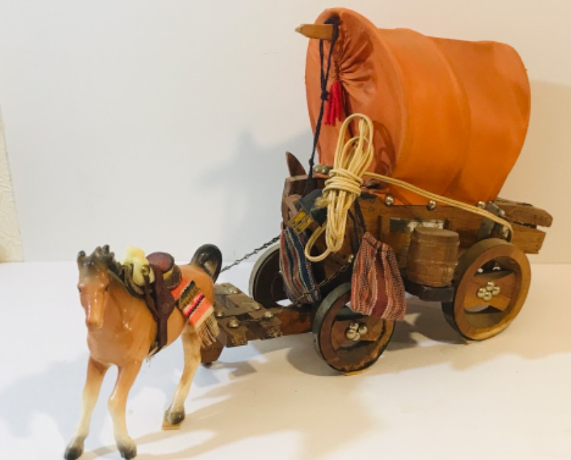 Photo 4 of VINTAGE CERAMIC HORSE DRAW COVERED WAGON LAMP