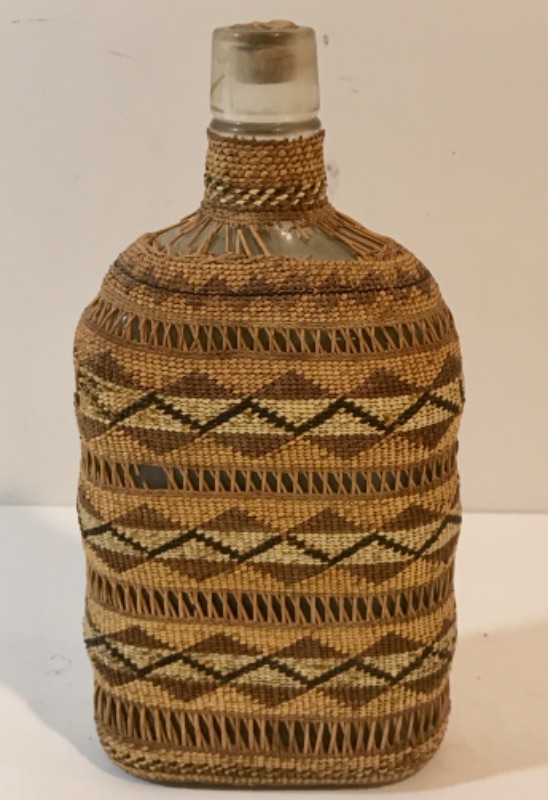 Photo 1 of ANTIQUE NATIVE AMERICAN YUROK STYLE BOTTLE BASKET - 9”