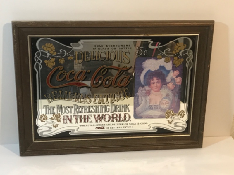 Photo 1 of VINTAGE COCA-COLA FRAMED MIRROR ADVERTISEMENT 
21” X 15”