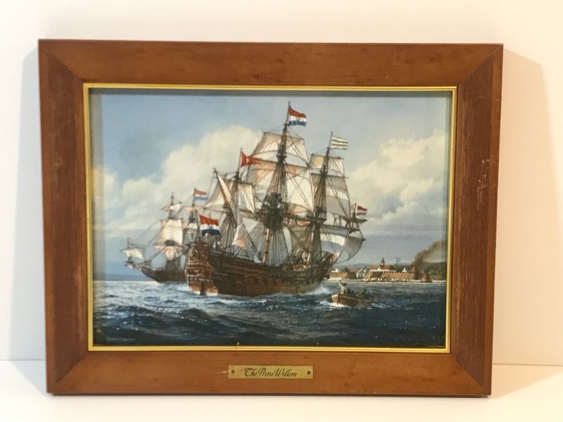 Photo 2 of FRAMED PORCELAIN USS CONSTITUTION & PRINS WILLEM WITH COA ON BACK
13”W X 10”H