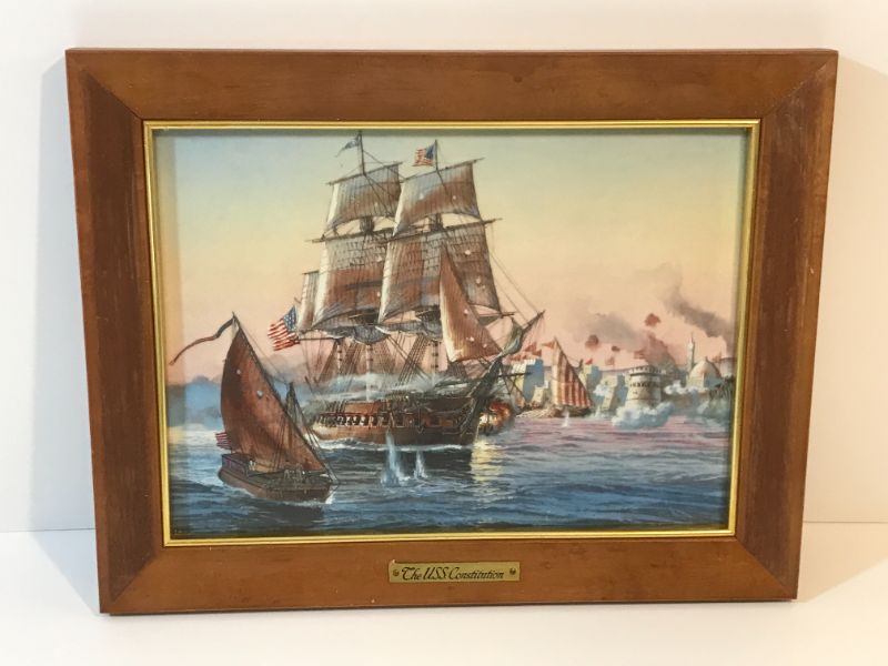 Photo 3 of FRAMED PORCELAIN USS CONSTITUTION & PRINS WILLEM WITH COA ON BACK
13”W X 10”H