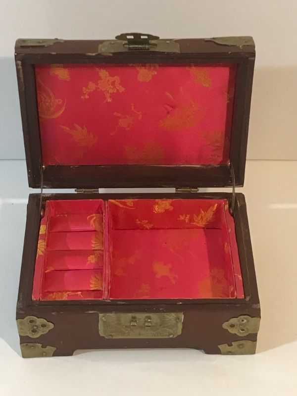 Photo 3 of ANTIQUE CHINESE JADE & BRASS TRINKET BOX 
APPROX 7” L X 
& JADITE FIGURINE & WALL DECOR