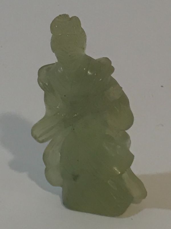 Photo 7 of ANTIQUE CHINESE JADE & BRASS TRINKET BOX 
APPROX 7” L X 
& JADITE FIGURINE & WALL DECOR