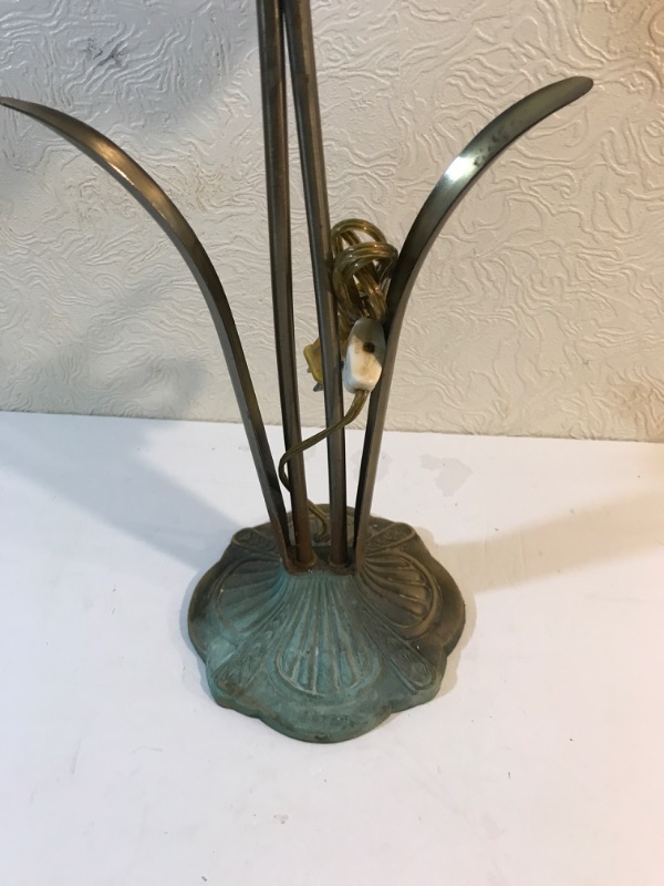 Photo 6 of ART NOUVEAU DOUBLE TULIP BRASS TABLE LAMP 
H- 21”
